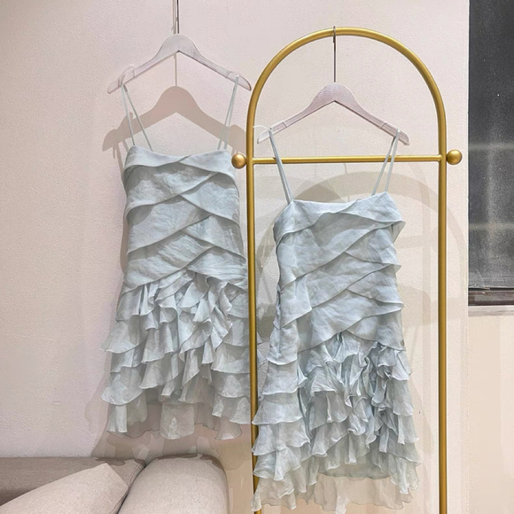 Light Blue Mint Ruffle Mini Dress - Picture 3 of 9